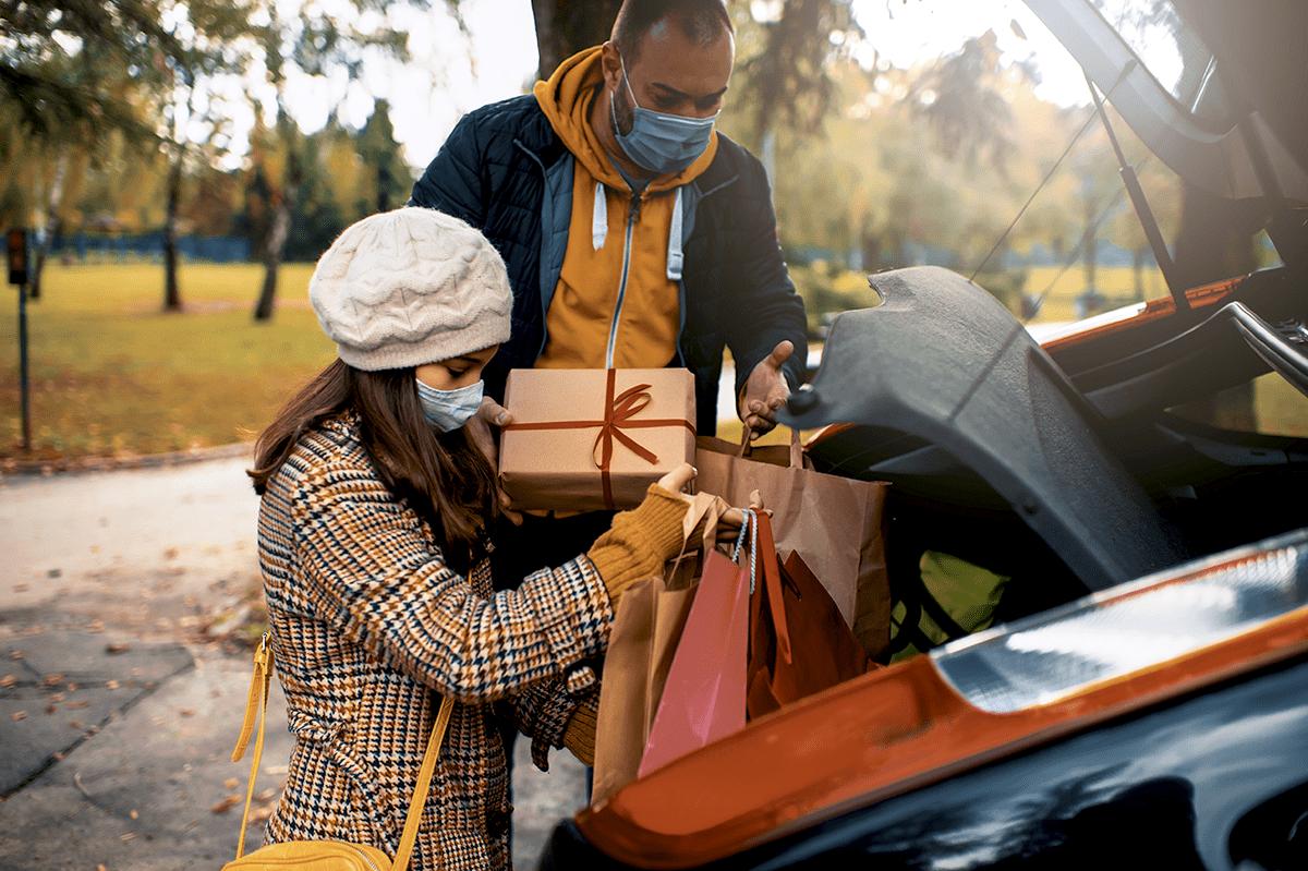 A family prepares for holiday travel.